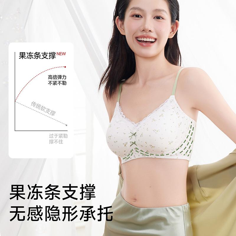 Small chest gathered with jelly strips, soft support bra without steel rings, adjustable breasts, anti sagging and comfortable underwear