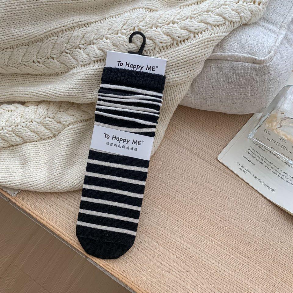 Ladies Autumn and Winter Thickened Warm Simple Striped Thin Wool Boneless Drum Pile Socks