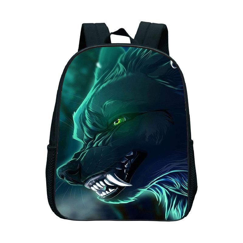 Animal Wolf Pattern Printed Backpack for Primary and Secondary School Students, Large Capacity Backpack