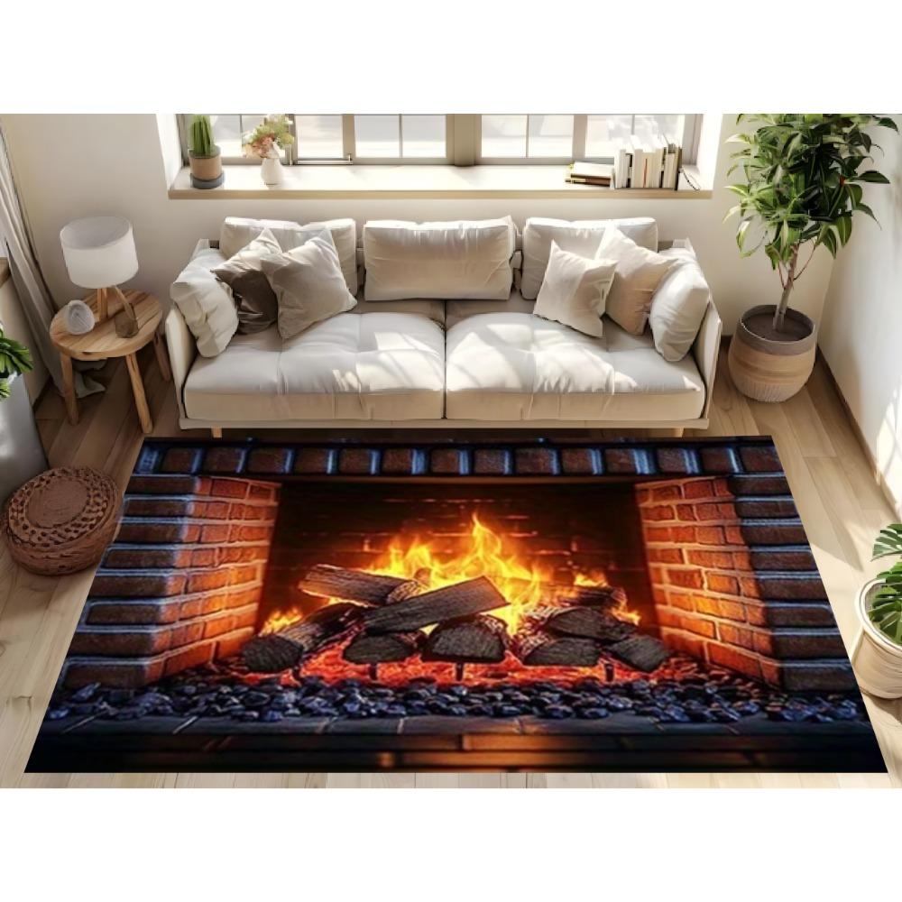 Carpet Mat Non-Slip 3D Stone Flame Illusion Area Rug Non-Slip Backing for Living Room Bathroom Camping Floor Mat Home Decor Mat