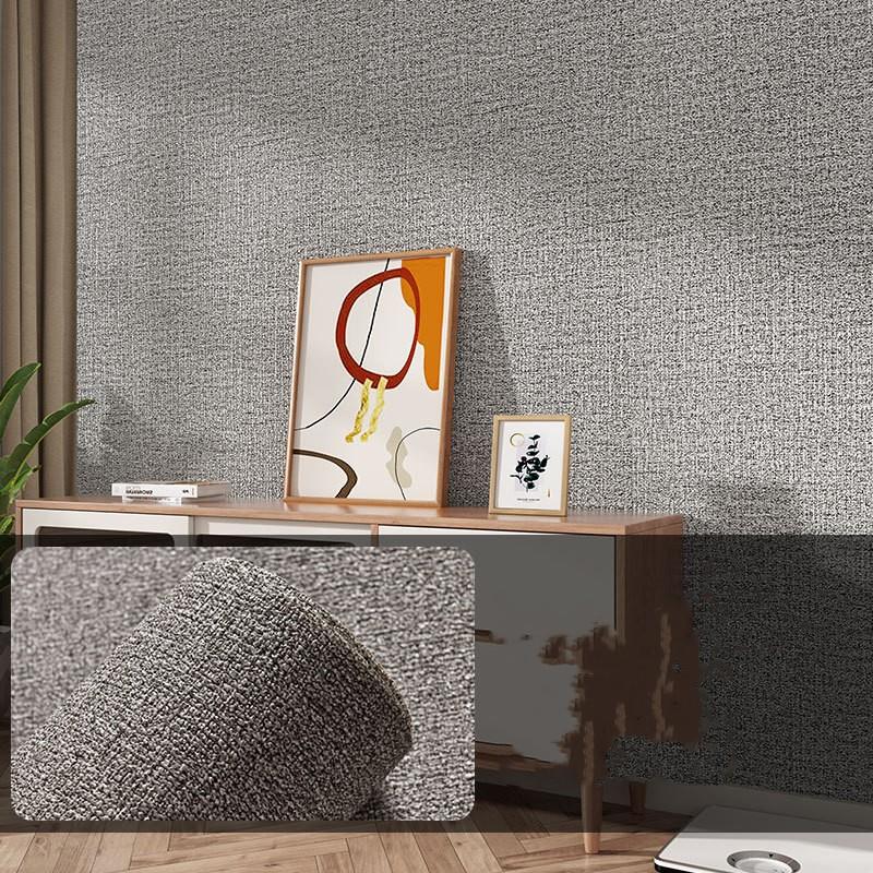 10 Meters / Roll 3D Self-adhesive Thicken Waterproof Wallpaper Linen Textured Pure Color Home Decorative Refurbished Sticker