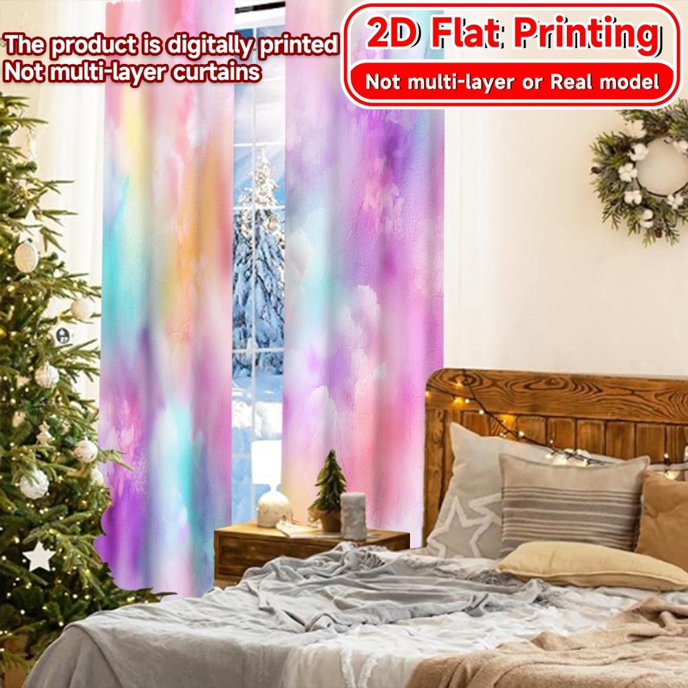 2D FLAT PRINTING 2pcs Curtains (Without Rod) Pastel Colors Window Curtains Holiday Women is Day Printed Curtains Yarn Curtains