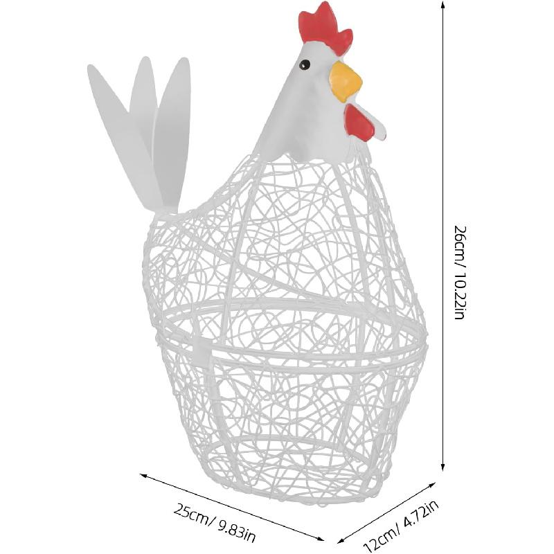 ABOOFAN Chicken Wire Egg Basket Egg Holder Farmhouse Rustic Vintage Rooster Decor Wire Basket for Collecting and Countertop Egg Storage (White)