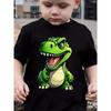 European Sizes Summer Stylish Short-Sleeve T-Shirt for Boys Featuring a "Green Dinosaur" Print, Perfect for Outdoor Casual Wear, Model