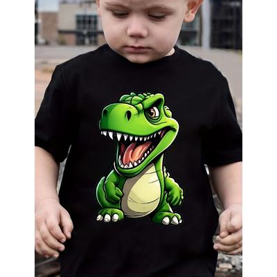 European Sizes Summer Stylish Short-Sleeve T-Shirt for Boys Featuring a "Green Dinosaur" Print, Perfect for Outdoor Casual Wear, Model