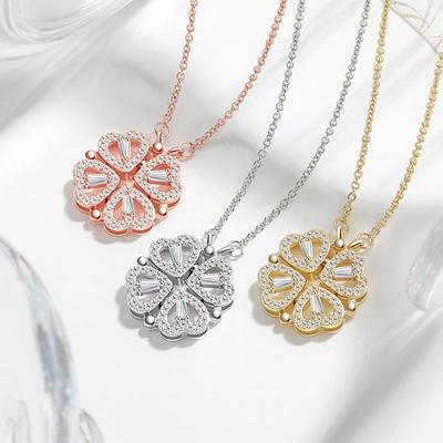 Heart Shaped Four Leaf Clover Pendant Necklace Silver Gold Jewelry Zircon Women Love Clavicle Chain Gifts Openable ChokerJewelry
