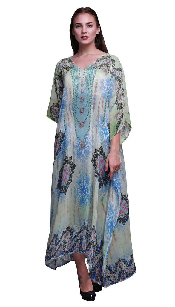 Phagun Tie & Dye Shibori Ladies Plus Size Kaftan Summer Wear Beach Coverup Kimono