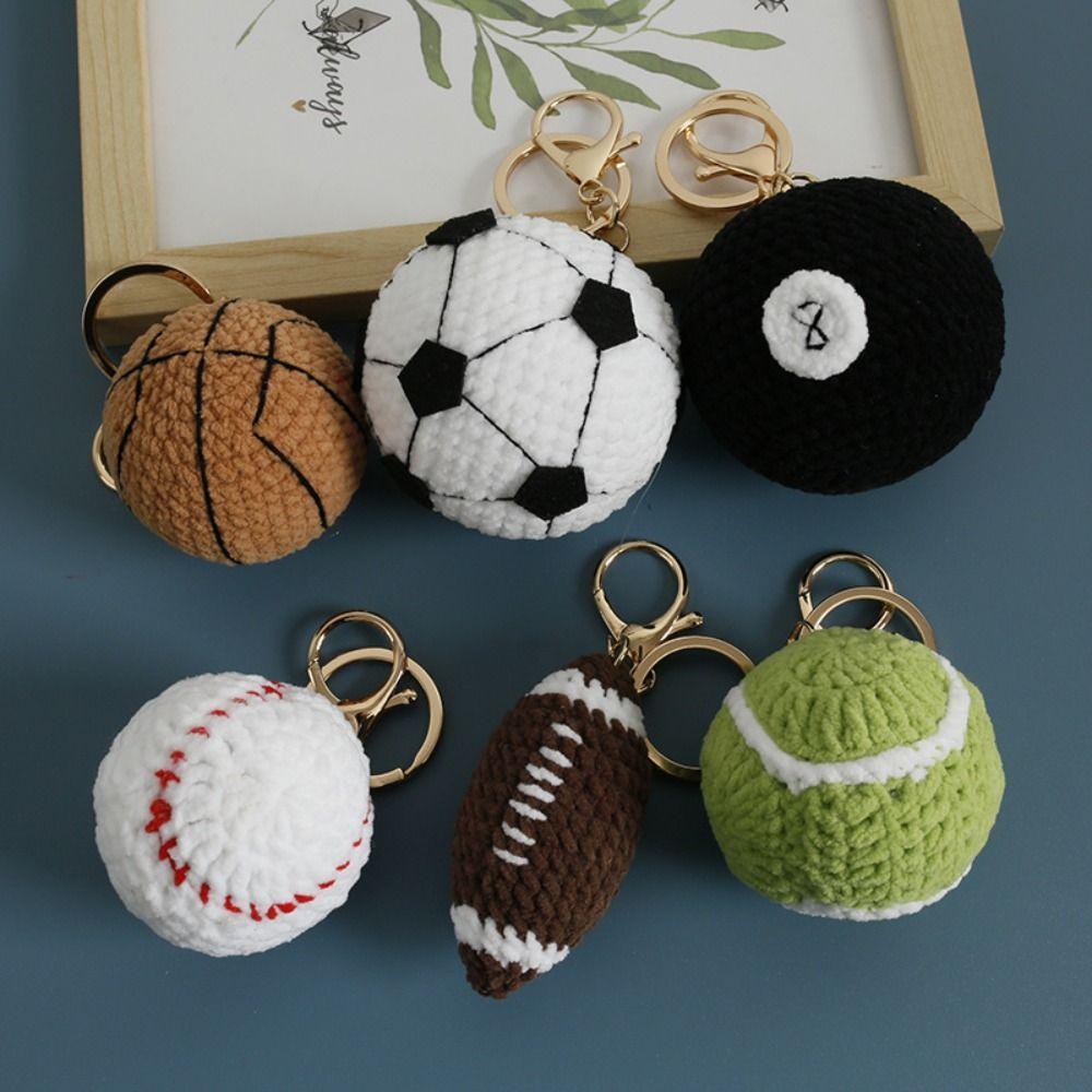 Billiards Rugby Knitting Basketball Keychain Handmaking Sport Ball Pendant Backpack
