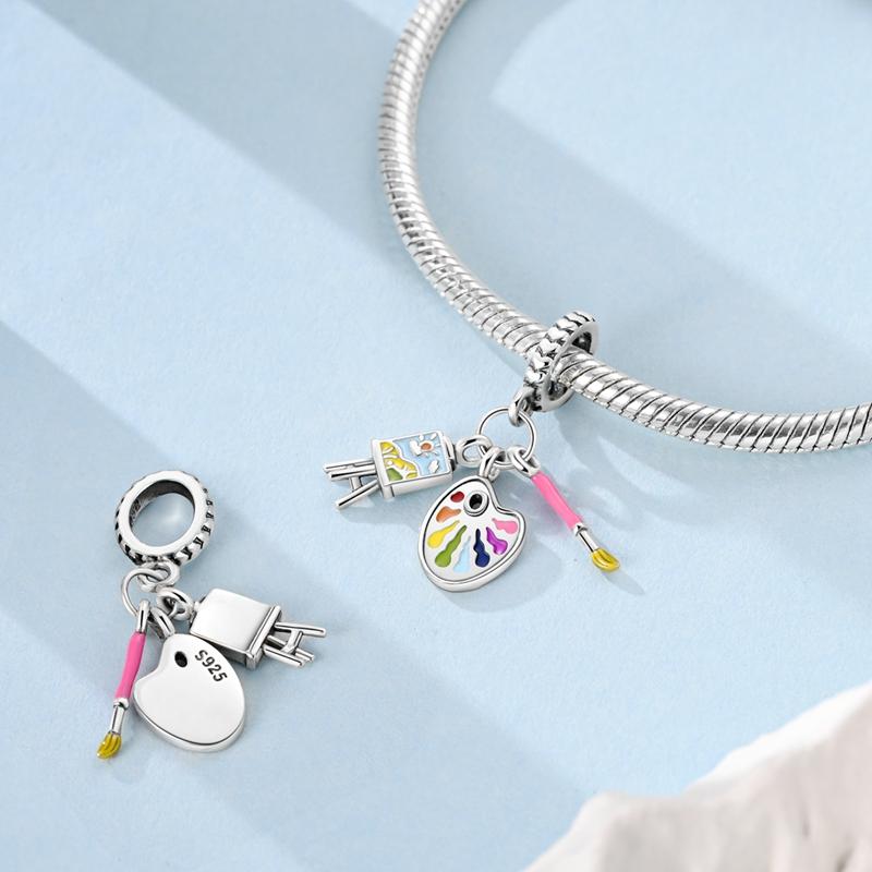 Charms Original Copper Paintbrush Palette Easel Pendant Beads Fit Bracelet Women Jewelry Diy Fine Gift Accessory