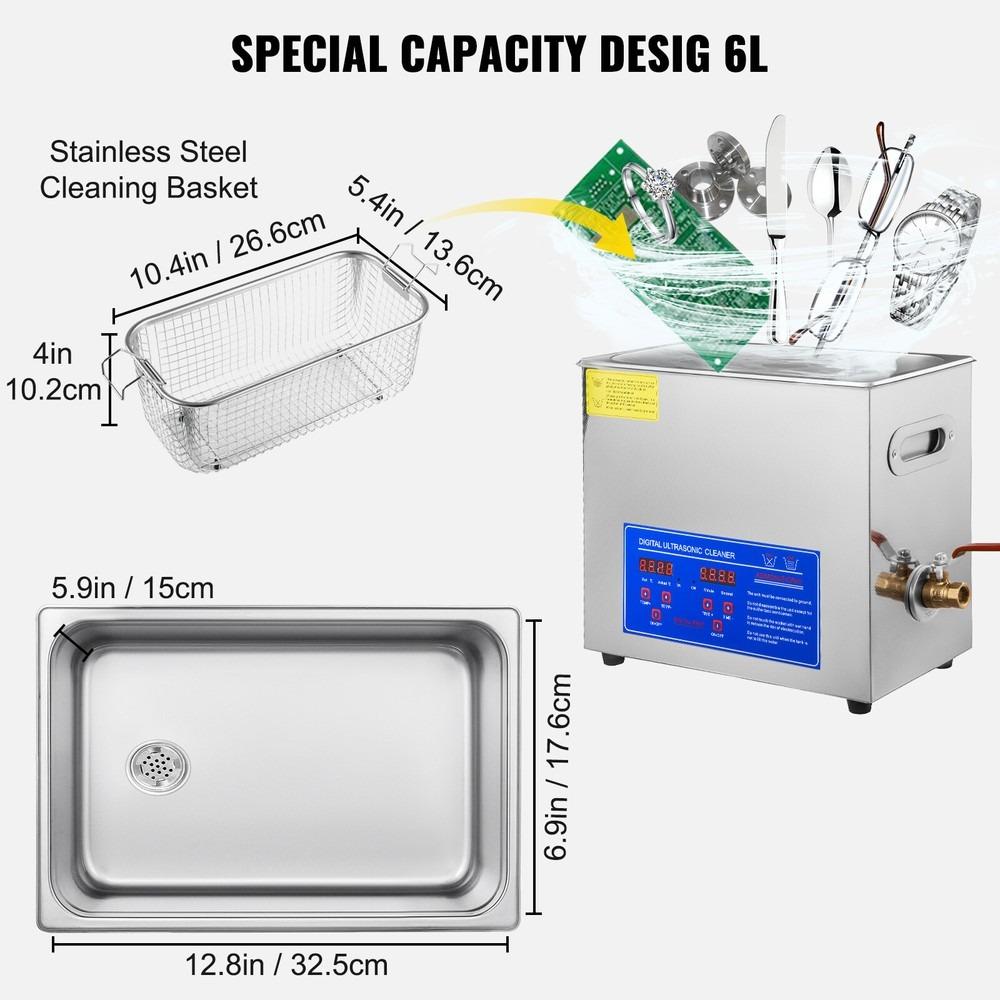 6L ultrazvukový čistič digitální časovač nerezová ocel čištění hodinek