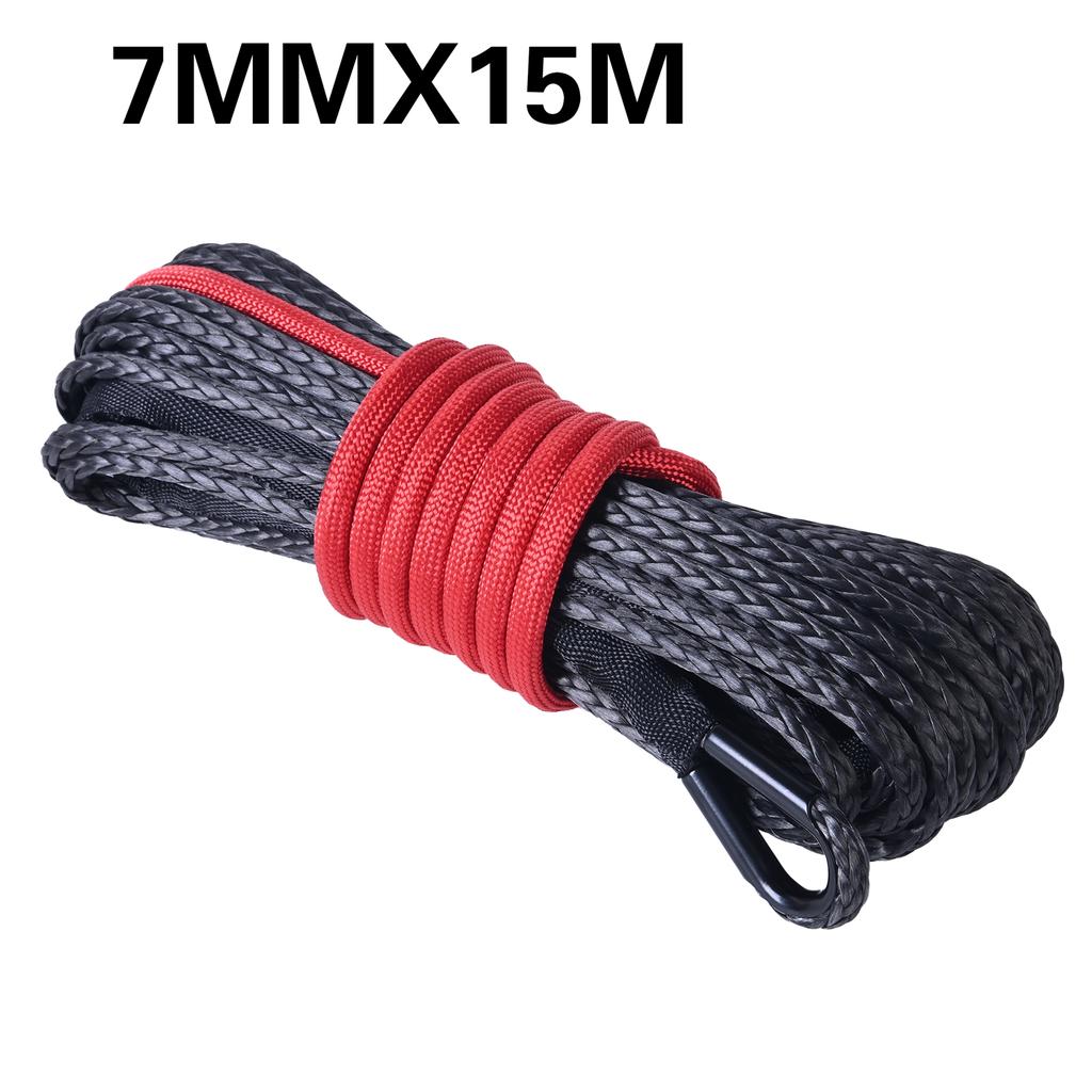 Best Sport 7mm x 15m 9300LBs Synthetic Winch Line Cable Rope with Black Protecing Sleeve for ATV UTV (red)