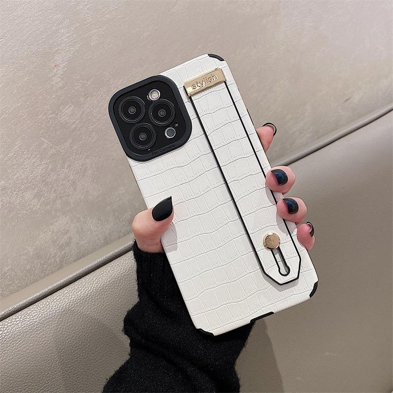 The Crocodile Pattern Wristband Is Suitable for The IPhone 14promax Phone Case Stand and The IPhone 13 Leather Pattern 12 Anti-drop Protective Case