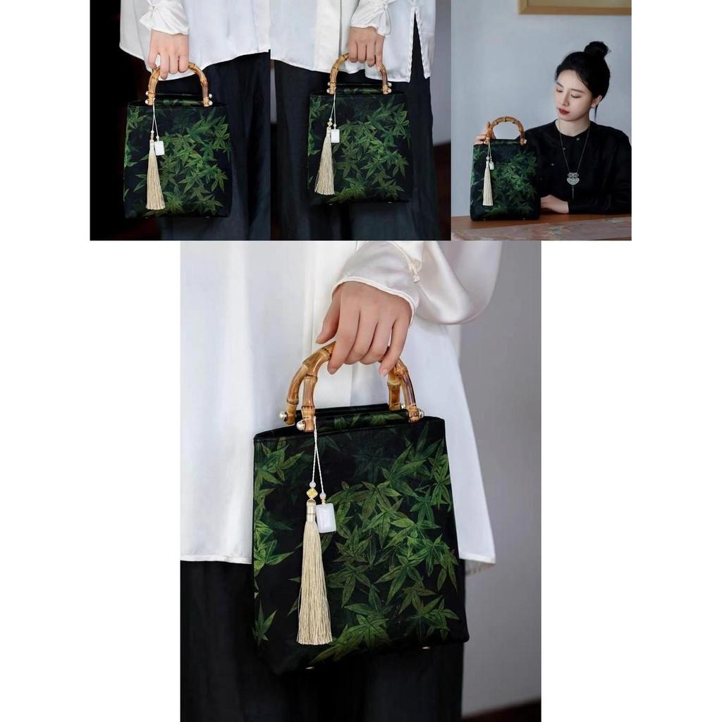 Grüne Bambusknoten Qipao Handtasche Vintage Stil Hanfu Damen Tragetasche