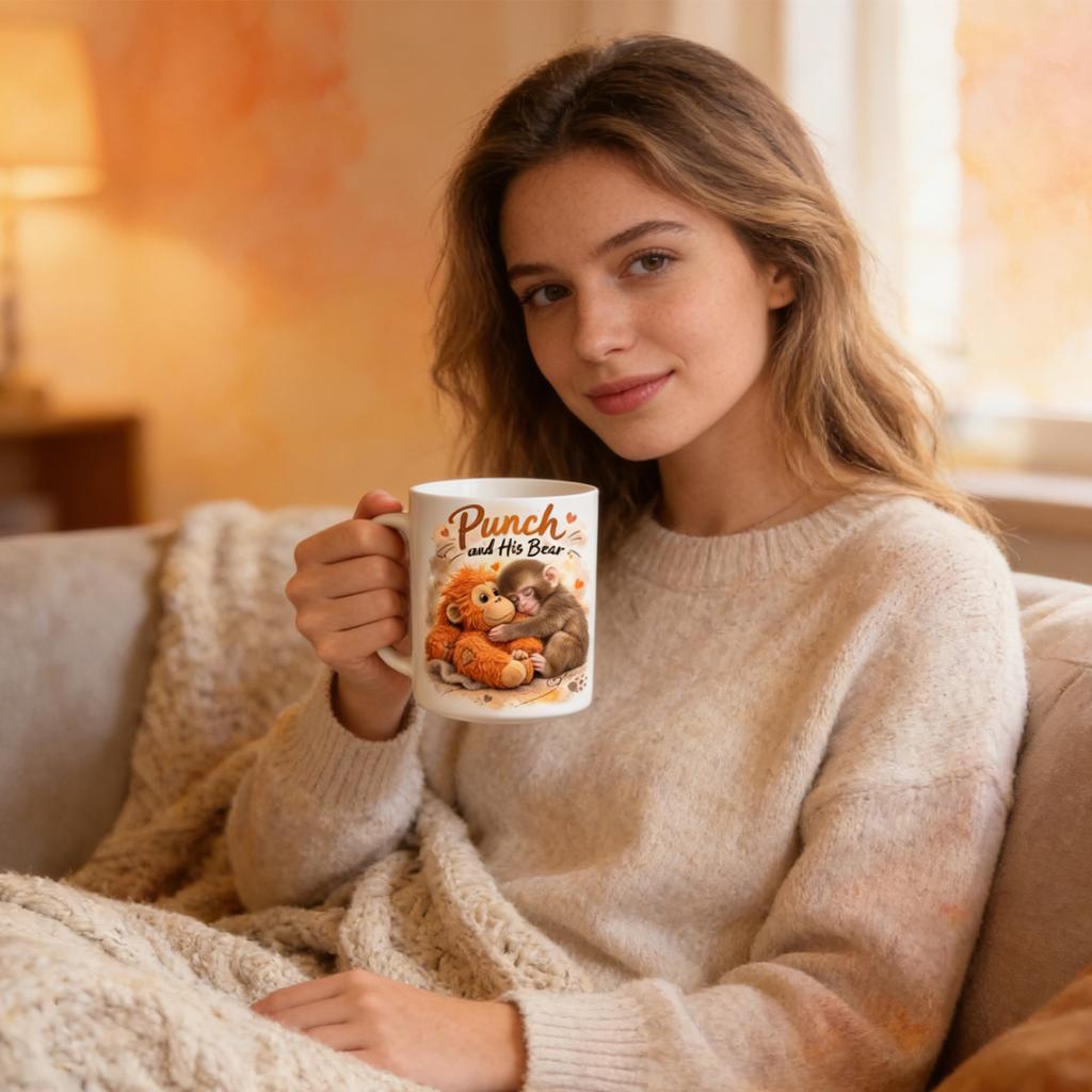 11oz Ceramic Punch Monkey Mug Cute Monkey with Orangutan Design Personalized Ceramic Coffee Cup for Family and Loved Ones