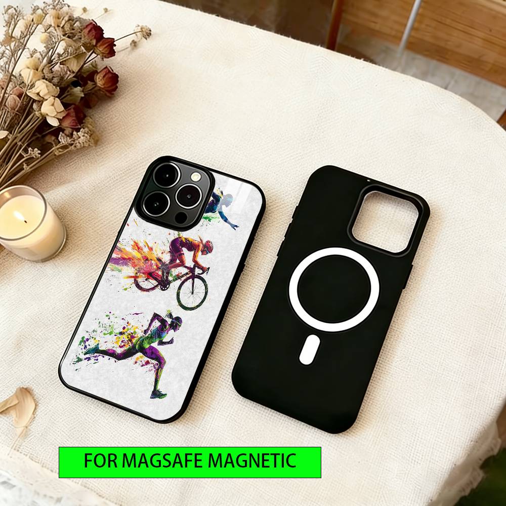 

Triathlon Swim Bike Run Phone Case For iPhone17,16,15,14,13,12,11 Plus,Pro Magnetic with Magsafe Wireless Charging iPhone15Pro