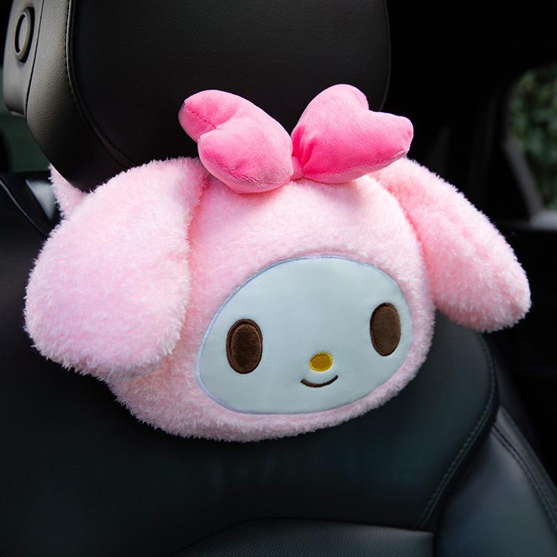 Cute Kuromi Hello Kitty Cartoon Car Neck Pillow Headrest Interior Pillow Soft Comfortable Travel Pillow for Car