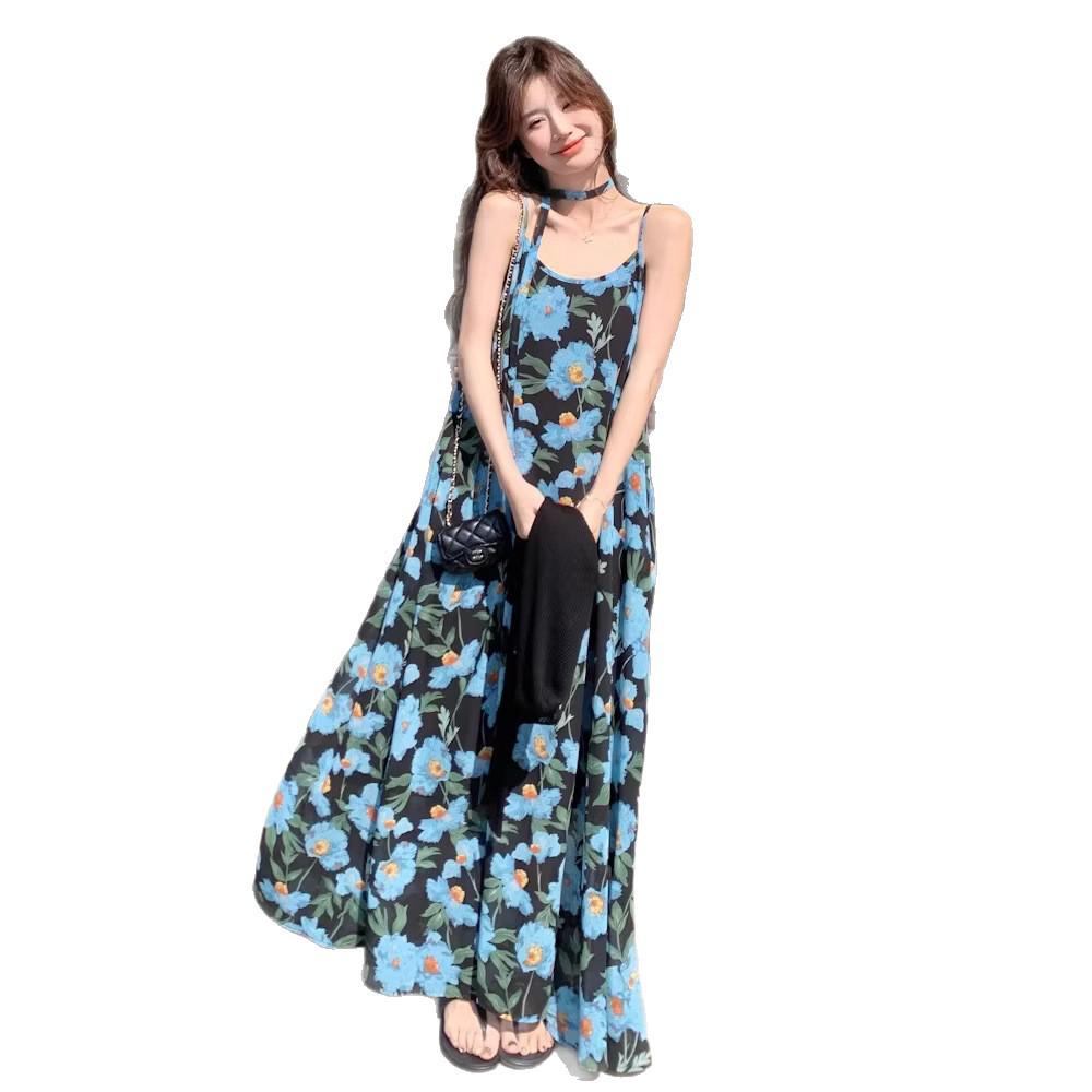 2026 Summer Blue Spaghetti Strap Beach Dress for Women