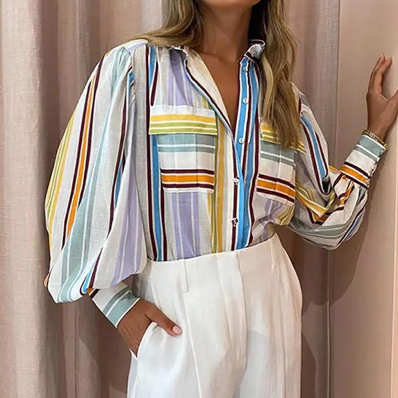 Spring 2025 European & American Women's Elegant Lapel Long Sleeve Hand-painted Print Casual Shirt
