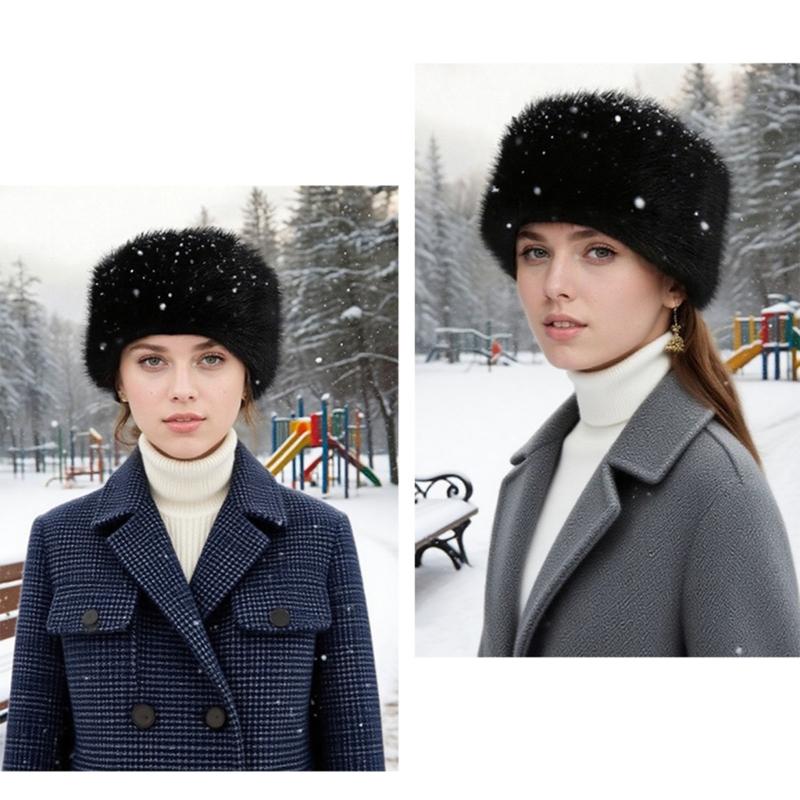 Thick Faux Furs Headbands Hat Windproof Hairband for Winter Warmth Comfortable Open Top Elastic Headwrap for Outdoor 2PCS