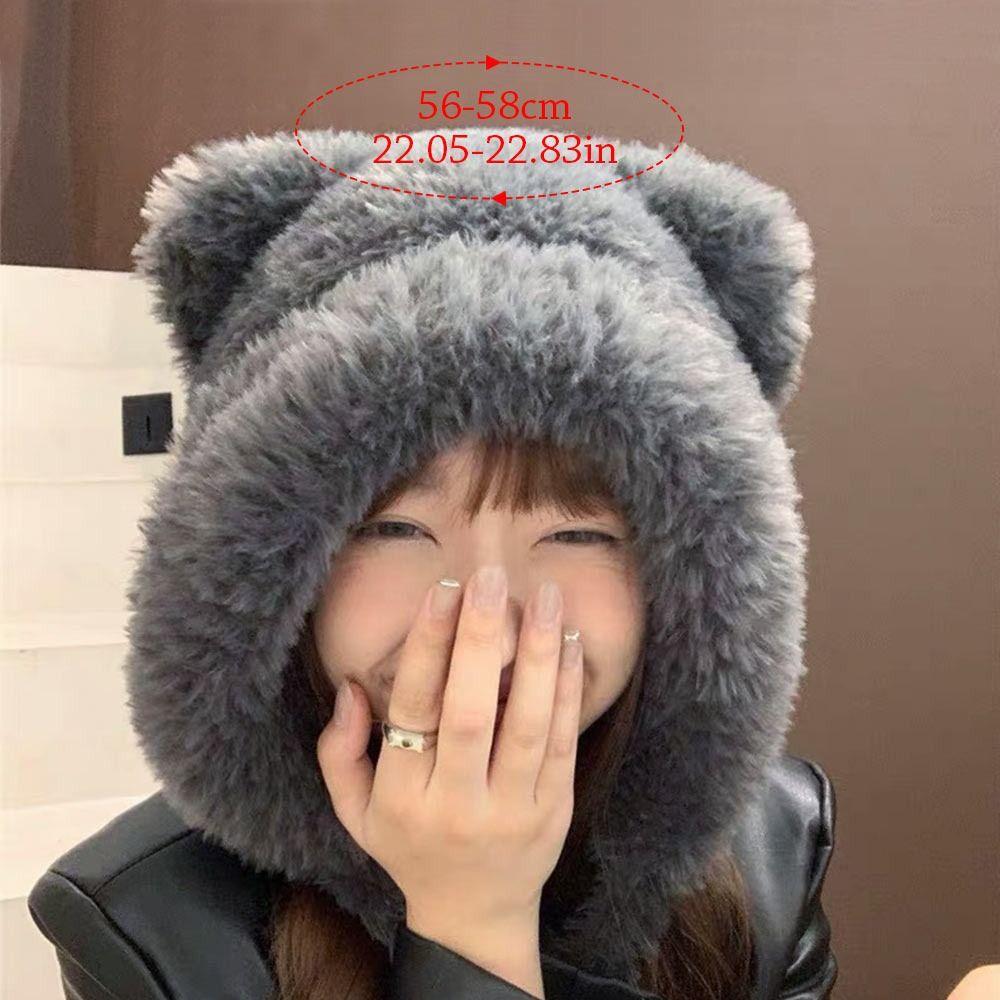 Woolen Winter Hat Cute Bear Ears Cycling Cap Fashion Bucket Hat  for Women