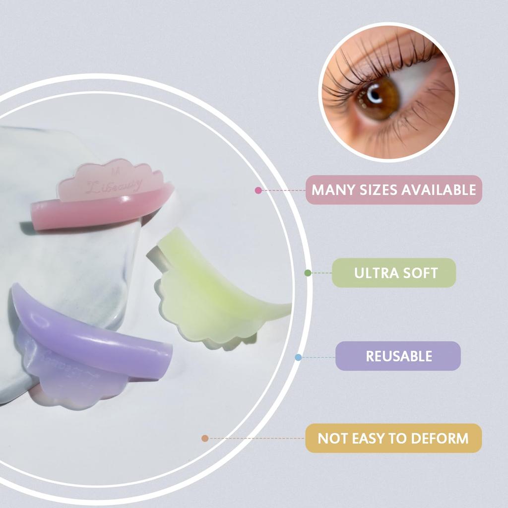 Libeauty Reusable Silicone Eyelash Lift 10 Super Soft Eyelash Lifting Eyelash Perm Tool Crown-Shaped Pads, Pads/5 Sizes, Shields,