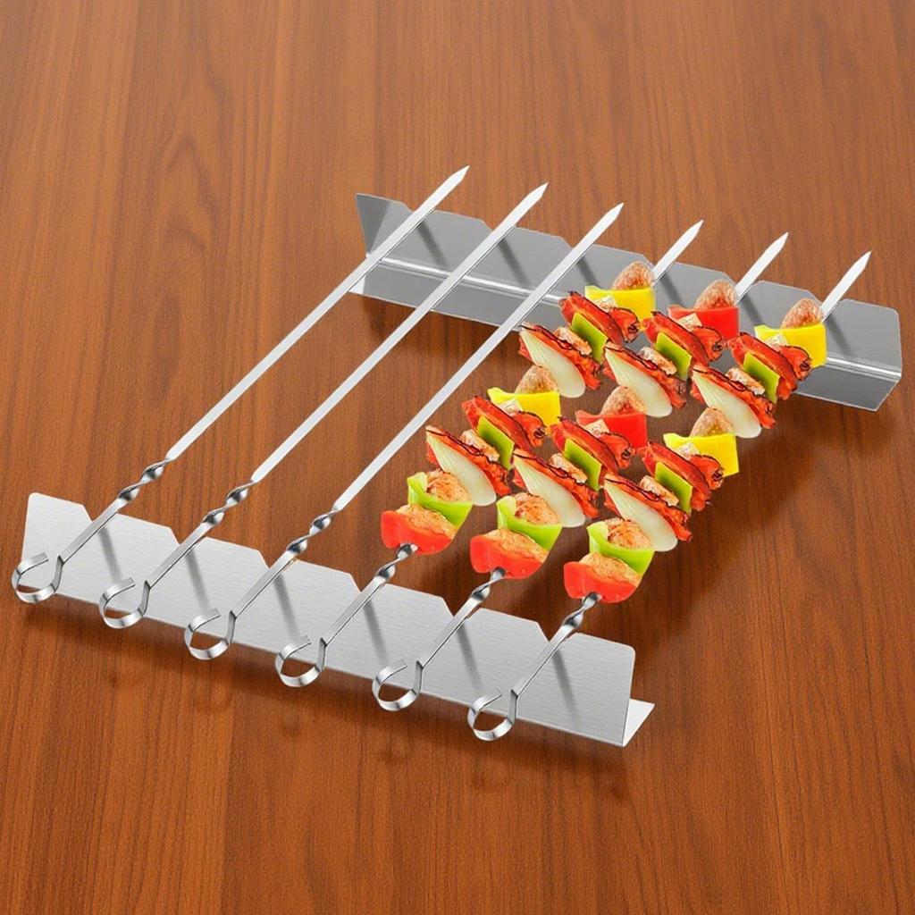 BBQ Skewers Rack 2-Piece Stainless Steel BBQ Skewer Rack Heat-Resistant Barbecue Stand Grilling Tools for Meat Vegetable BBQ
