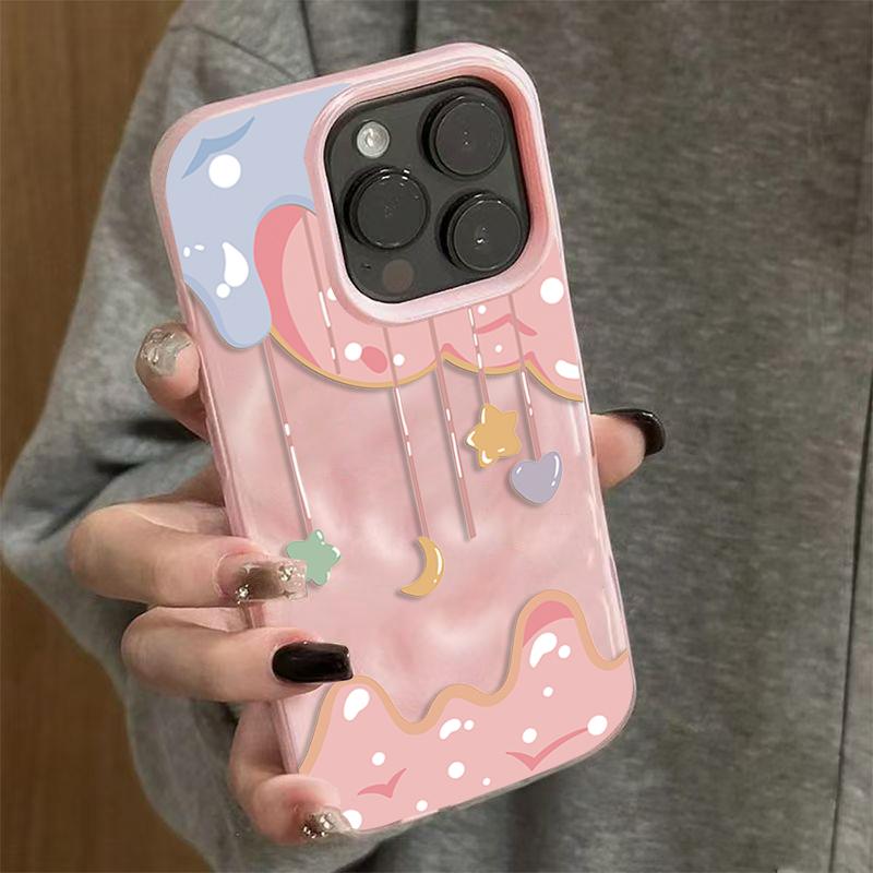 Cute Star Moon Phone Case for iPhone 17 16 Pro 15 Plus 14 13 12 11 Pro Max 17 Air 16E Wave Texture Soft TPU Protective Cover