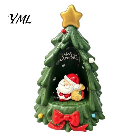 Festive Room Decor Christmas Tree Ornament Lamp, Santa Claus And Golden Star Decor, Durable Resin Decorative Figure for Living Bedroom Window Display