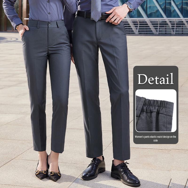Unisex Grey Wrinkle-Resistant Straight-Leg Business Pants