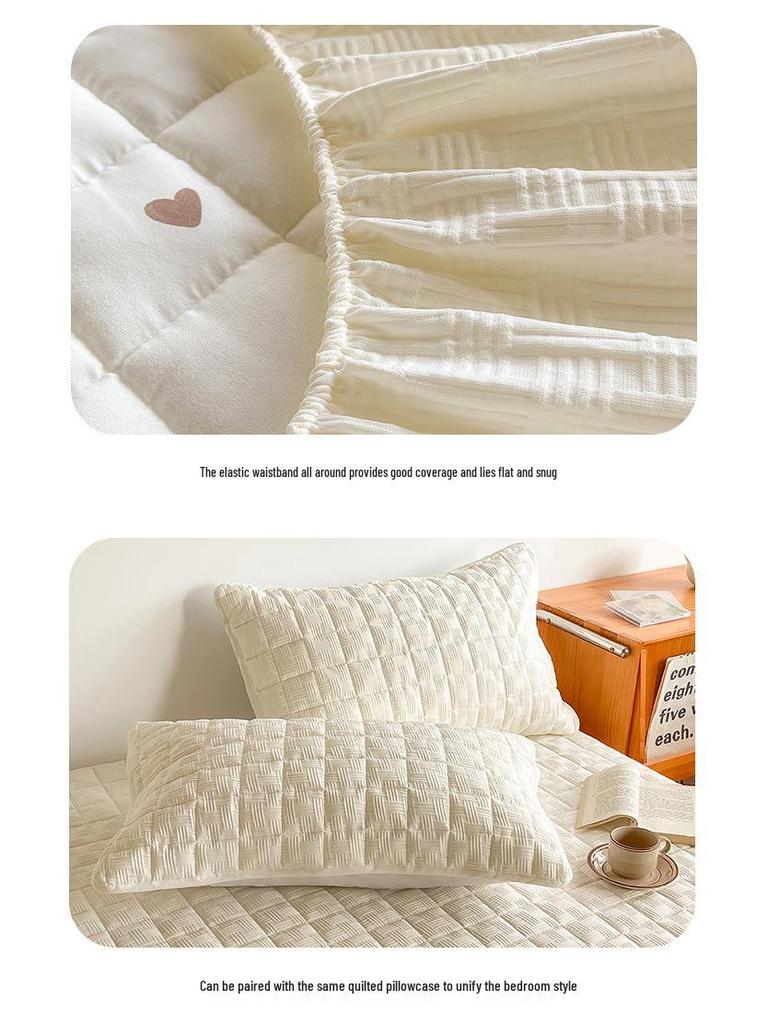 Soybean Fiber Waffle Jacquard Quilted Mattress Protector - Solid Color Bed Cover