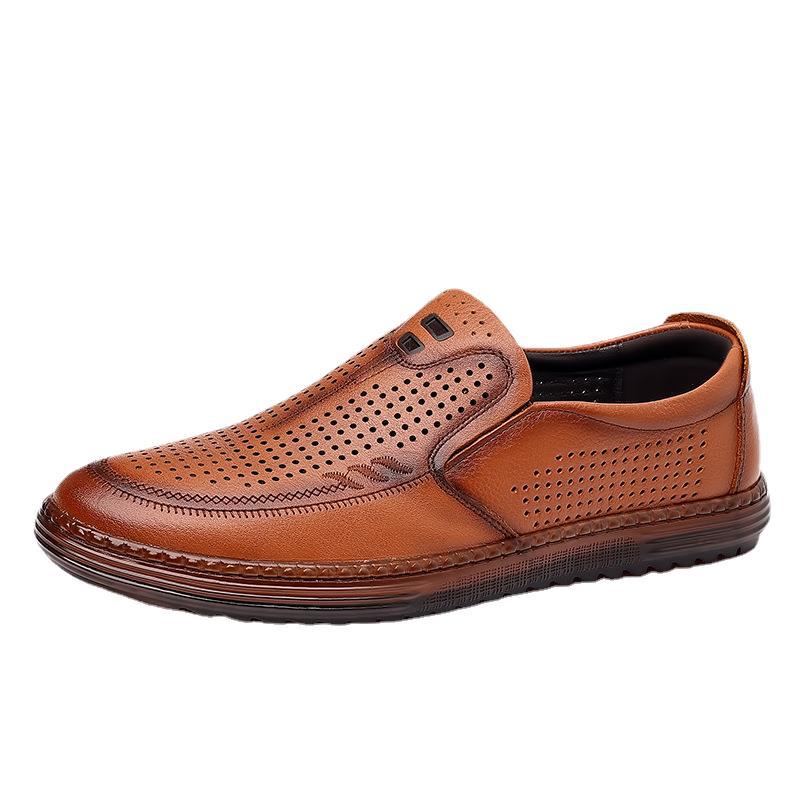 First layer casual sandals breathable hollow leather shoes men's hole casual leather shoes