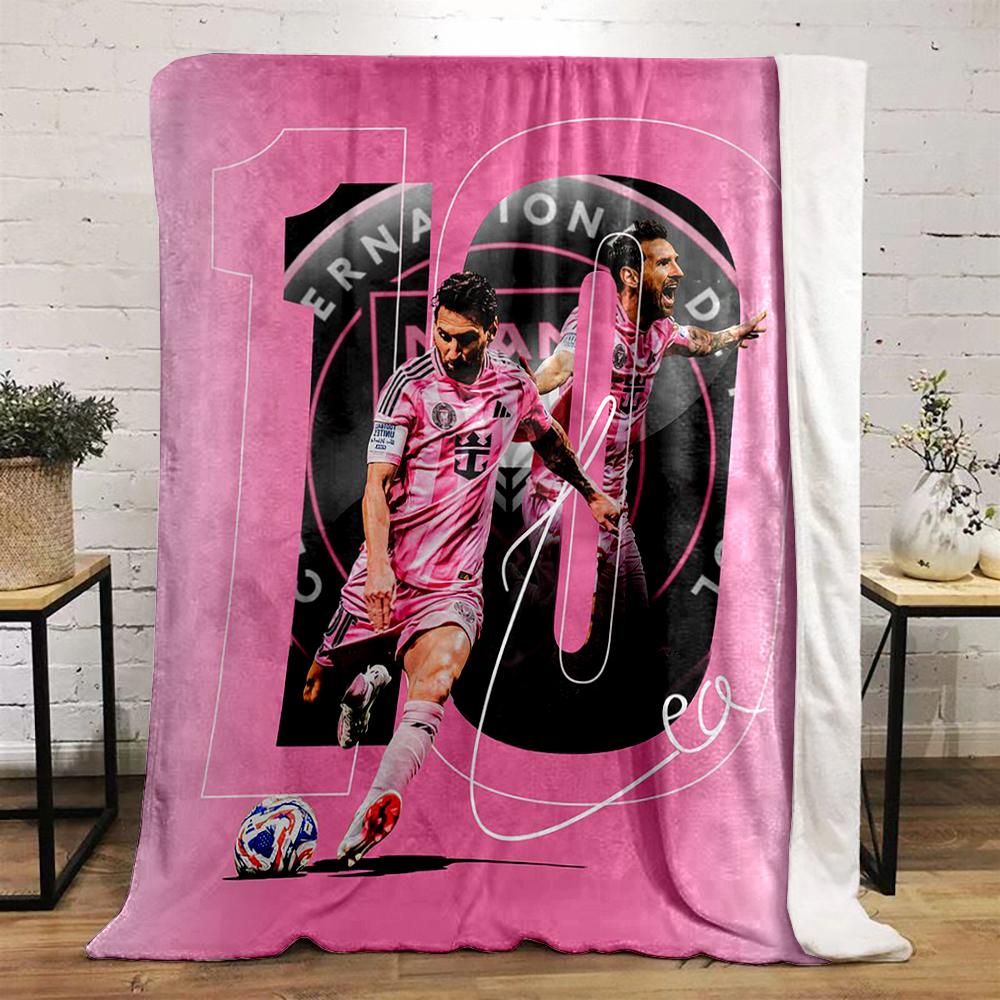 Pink Soccer Player Design with Number "10" Flannel blanket for bedroom, living room, sofa, and nap