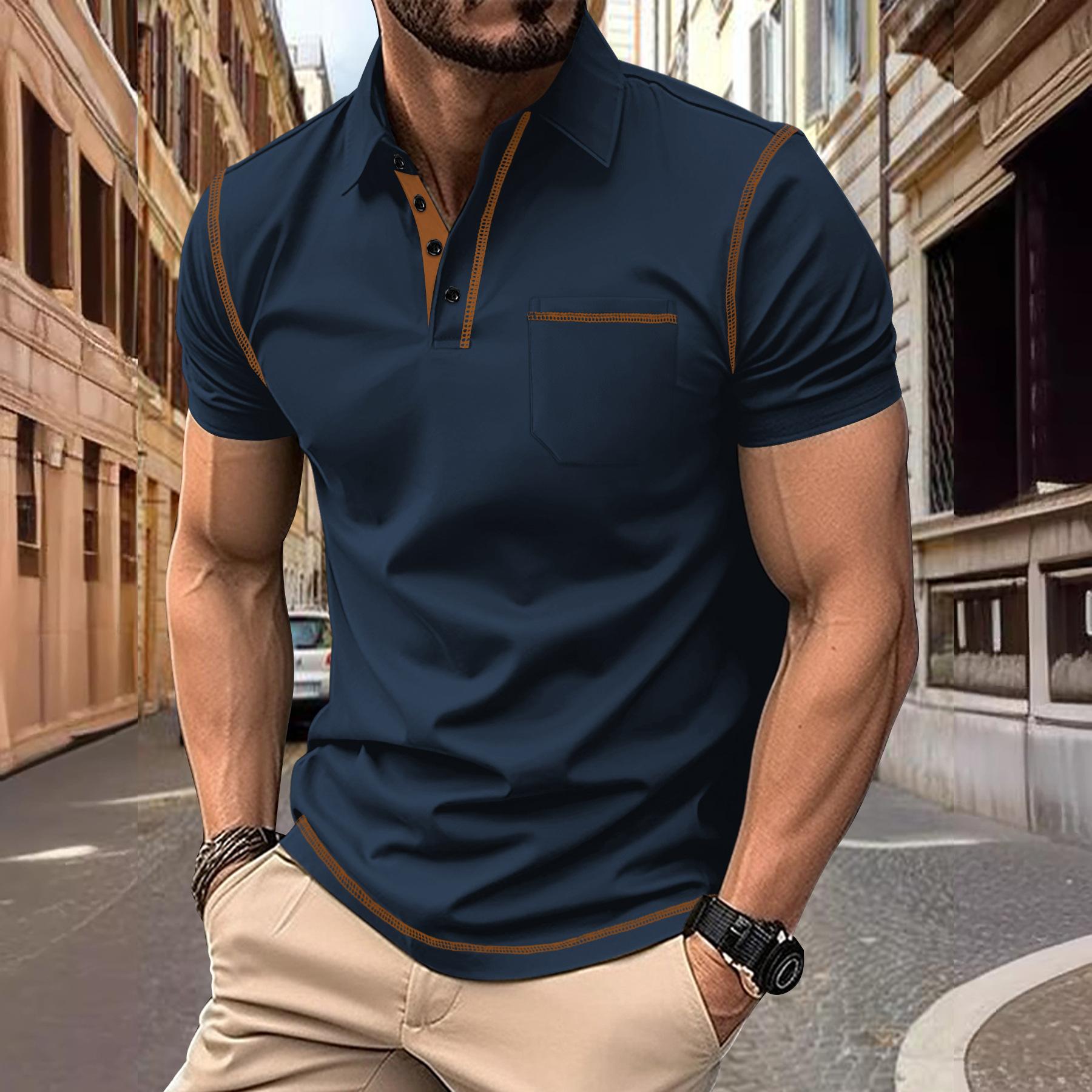 

Summer Men s Short-Sleeved Polo Shirt Stylish Men s Collared T-Shirt Top Five-Stripe Polo Men s T-Shirt XXXL