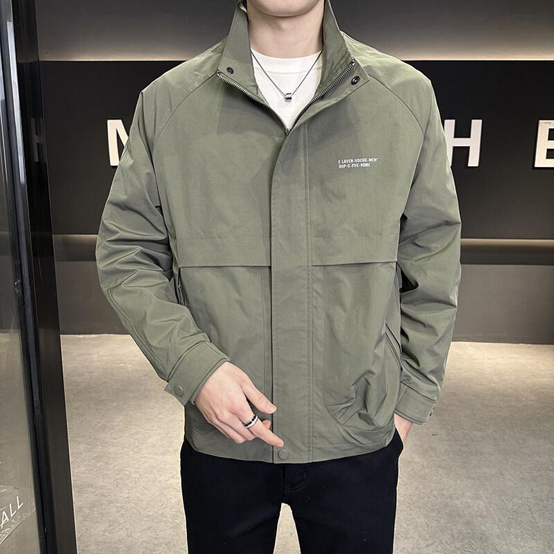 

Men S Jacket Spring New Stand-Up Collar Fashion Versatile Tooling Top Loose Casual Fashion Men S Coat 4XL (recommended 185-102.5kg) зелений