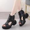Fashion 2025 New Summer Shoes Women Sandals Retro Genuine Leather Wedges Platform  Peep Toe High Heel  Black