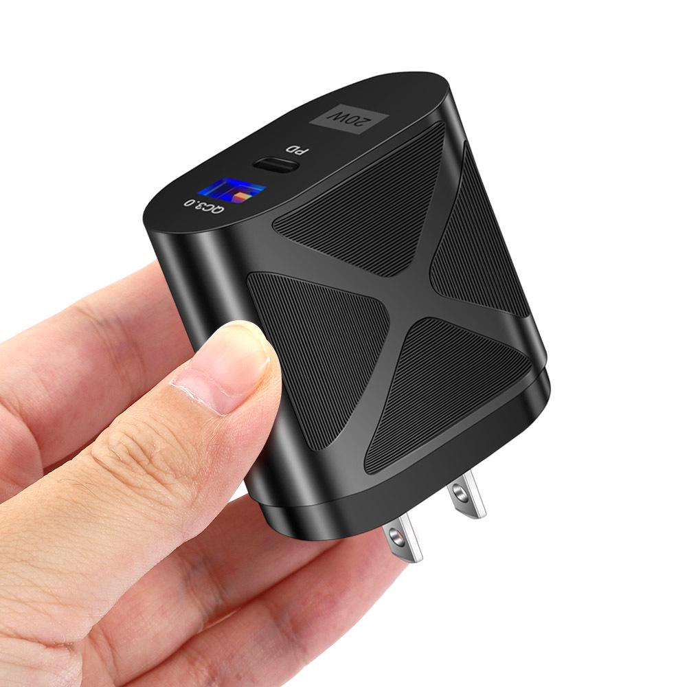LED Light-up Dual Port Fast Charger 20W PD + 4A QC3.0 (US/EU/UK)