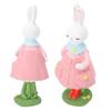 Cute Girl Bunny Resin Figurine Table Statue Decoration Easter Bunny Sculpture Statue for Living Room Bedroom Garden Pink