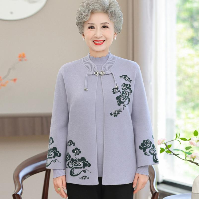 Elderly autumn clothing female grandmother knitted spring and autumn coat middle-aged and elderly mother festive knot wedding dress set