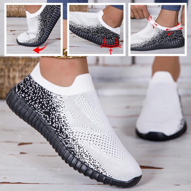 Women Knitted Flats Light Breathable Walking Shoes Comfortable Loafers Ladies Elastic Casual Sports Shoes Mesh Jogging Shoes