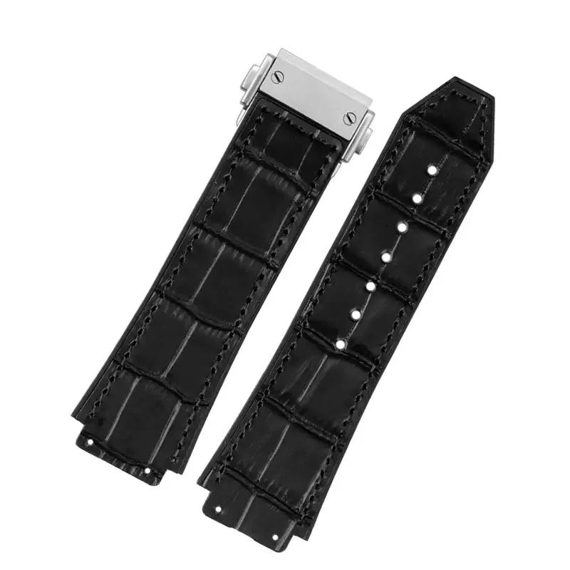 26*19mm Real Cow Leather Rubber Watchband for HUBLOT Classic Fusion Universe Big Bang Series Men belt Watch band butterfly Buckl