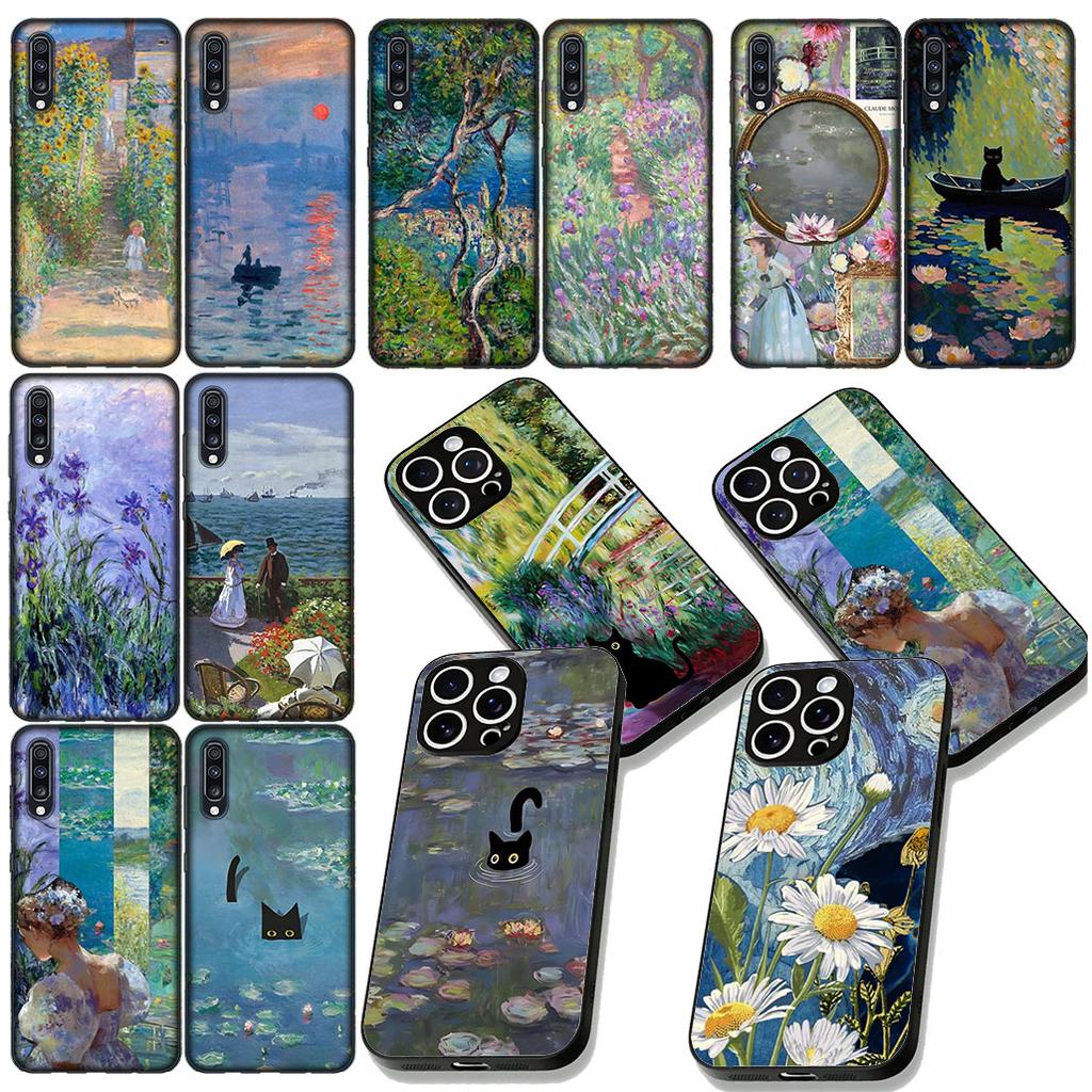 Claude Monet Impressionism Waterlily Cat Phone Cover for Samsung Galaxy S25 Edge S24 S23 FE Plus Ultra A16 A15 A55 A57 5G Case