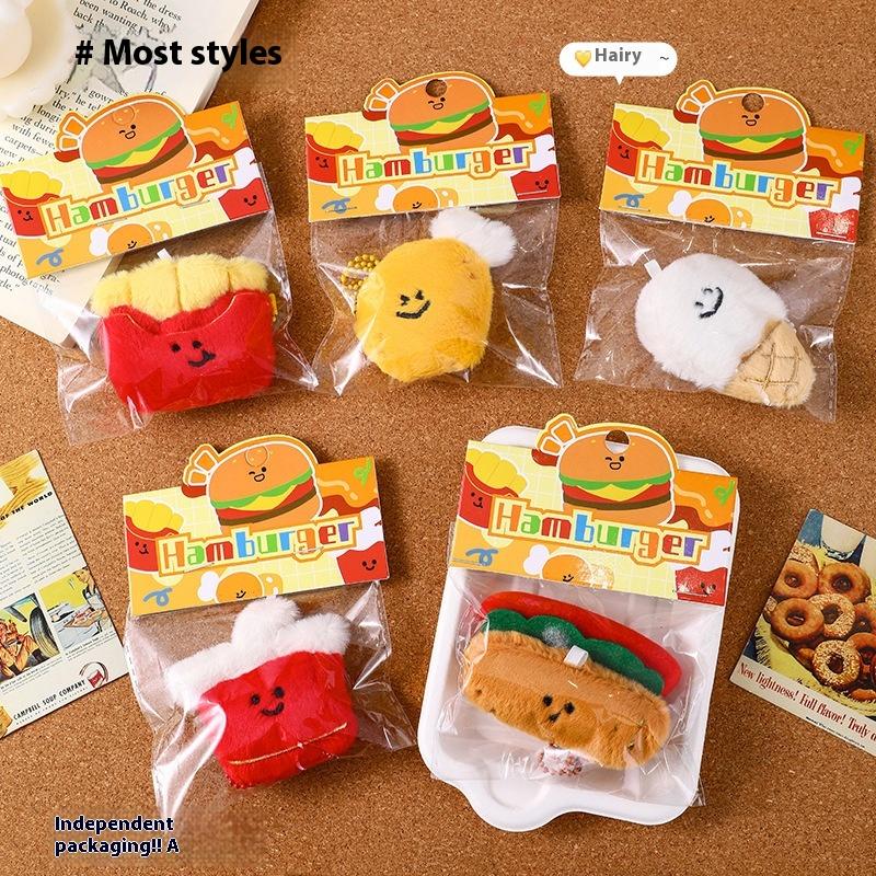 Creative Cute  Burger Potato  Chip  Doll  Keychain  Bag Pendant Couple  Girl  Plush Hanging  Ornament Gift Bag Accessory