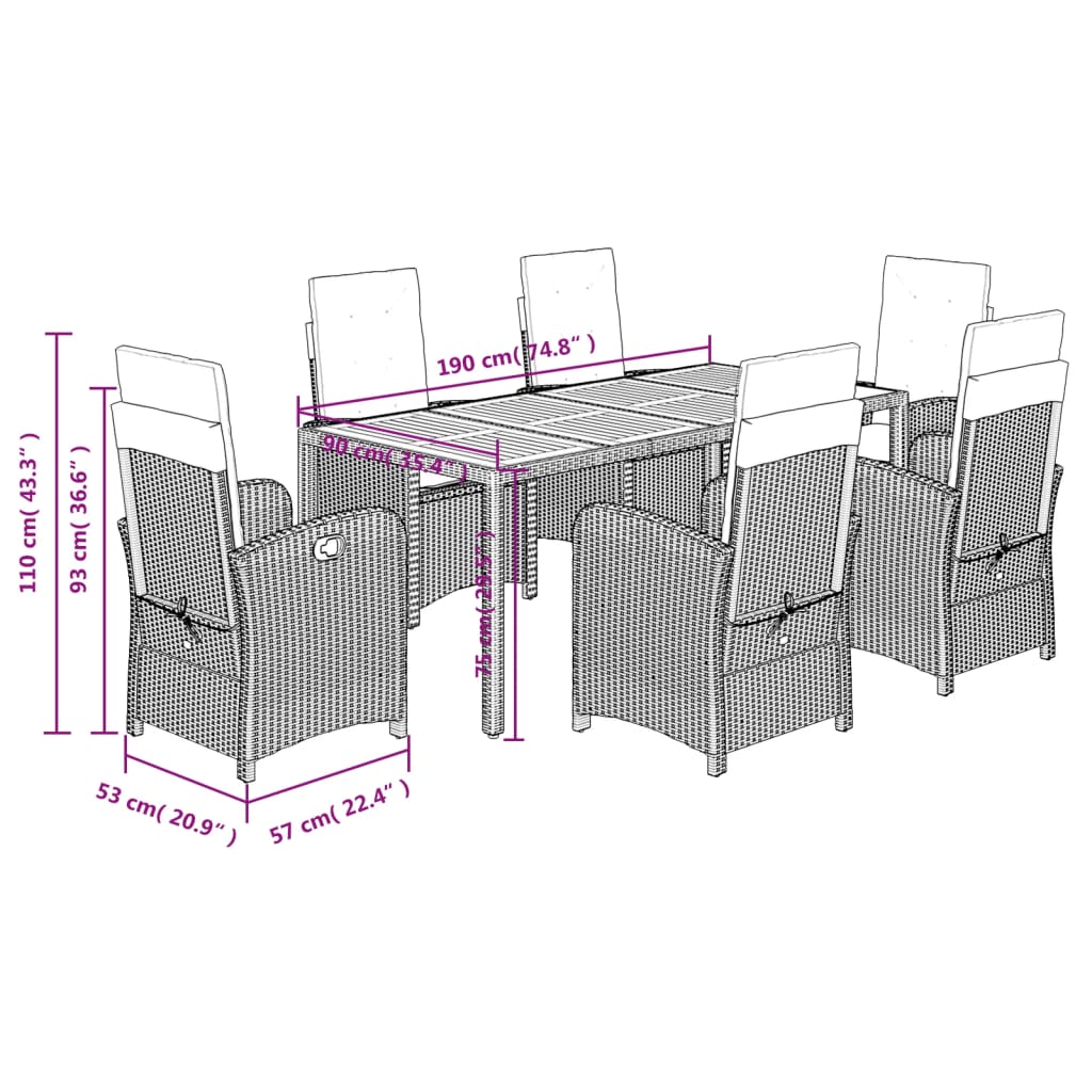 7 Piece Outdoor Dining Set with Cushions Black PE Rattan