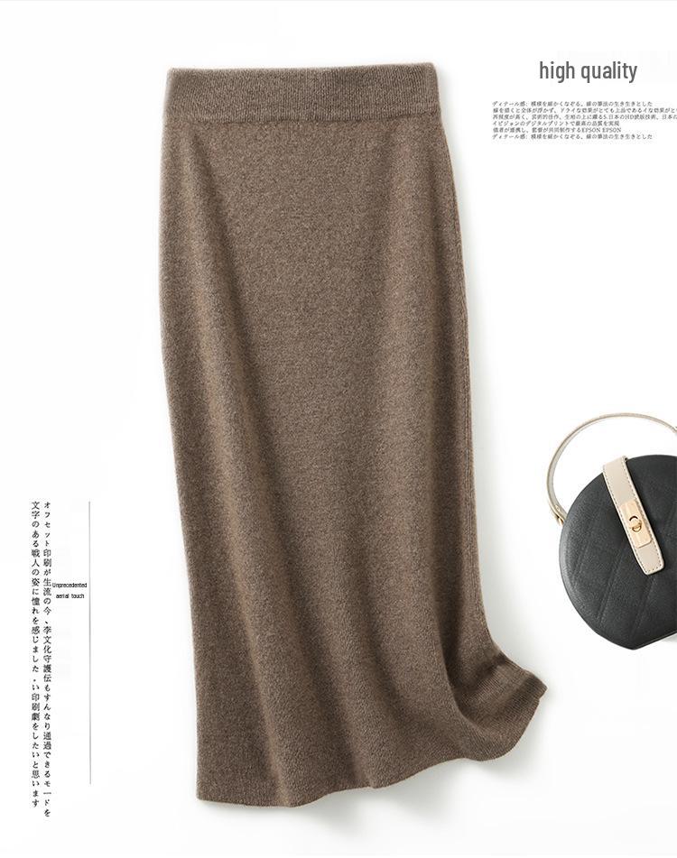 Women's Wool Knit Slimming Classic Hip-Hugging Skirt - Solid Color