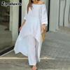 Moda Donna Casual Taglie Forti Set Irregolare Manica Lunga Pantaloni a Gamba Larga Completo Due Pezzi