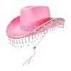 Decorative Rhinestones Bridal Hat With Lace Tassels Detailing Panama Hat for Bachelorette Party Stage Dancing