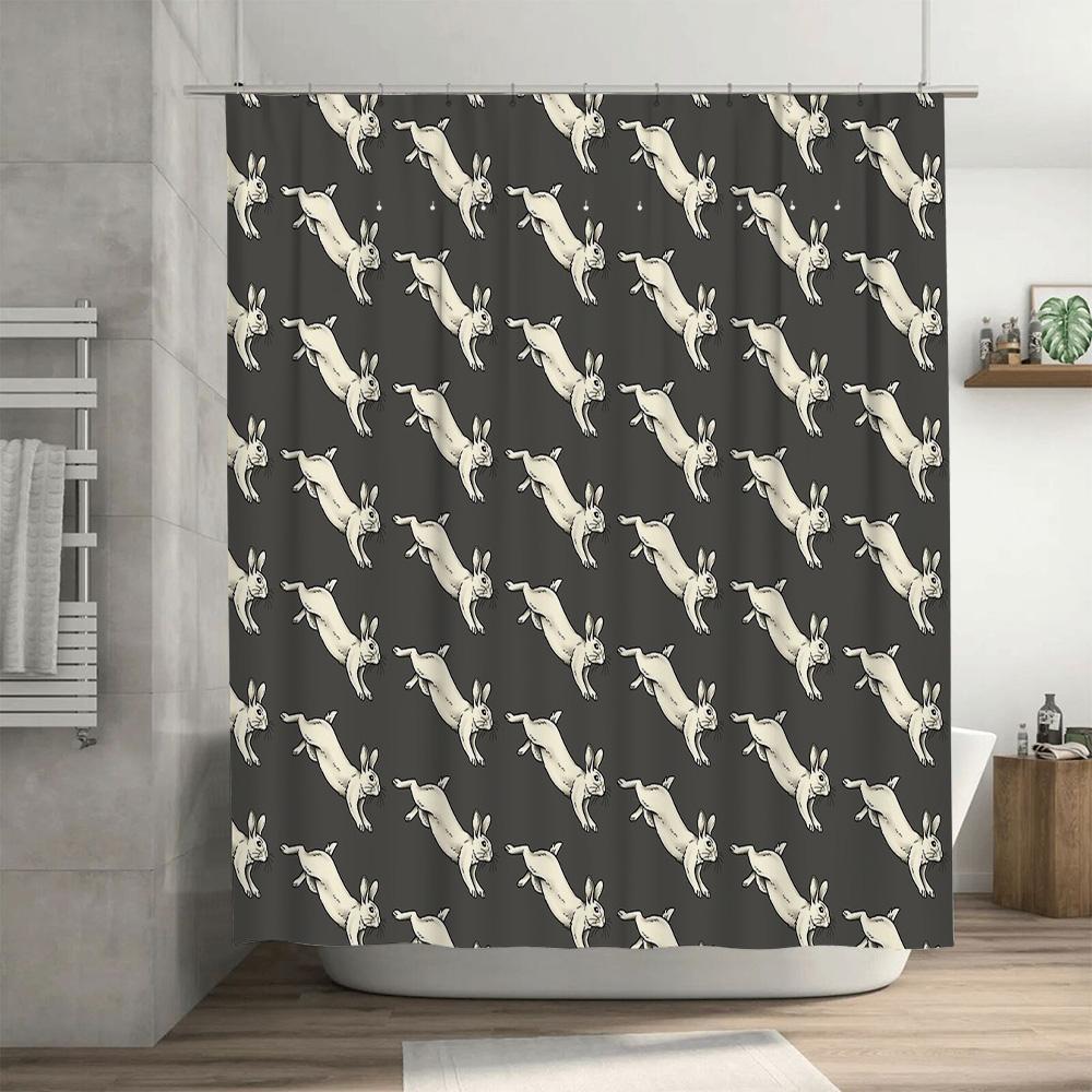 Rabbit Shower Curtain Farmhouse Decor Woodland Animals Bathroom Set Vintage Rustic Nature Wildlife Shower Liner for Home