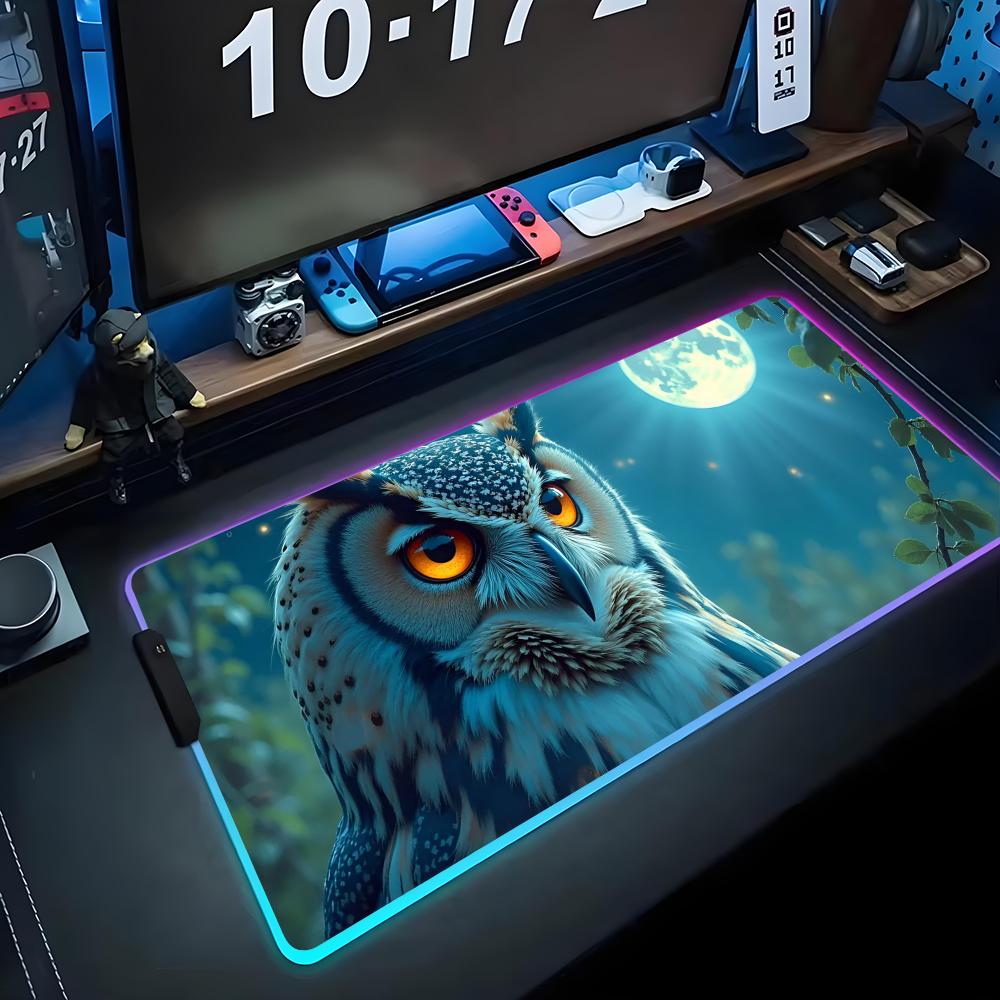 Kunst Eule Mauspade RGB Gaming-Mauspad Großes LED-Pad PC-Schreibtischmatte Leuchtendes Mauspade Große Tastaturmatten Tischteppich mit Hintergrundbeleuchtung