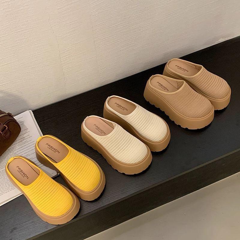 Thick-soled bag head half slippers women's summer outer wear 2025 new models with skirts mesh one pedal lazy muffin shoes