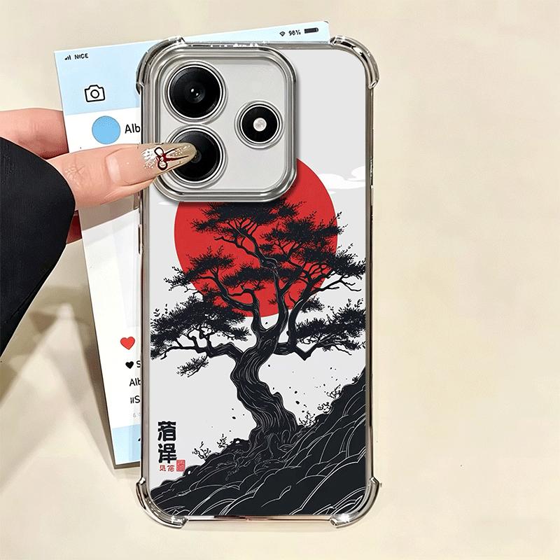 Japanese Minimalist Pine Tree Plating Phone Case For Xiaomi Redmi Note 14 15 Pro Plus 13 12 11 11S 11T 10 9S 9 5G Anti-Fall Aira